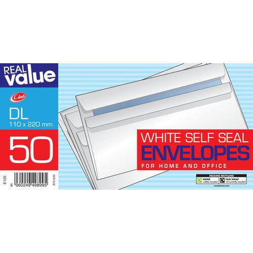 DL White Envelope 50 Pack Self Seal