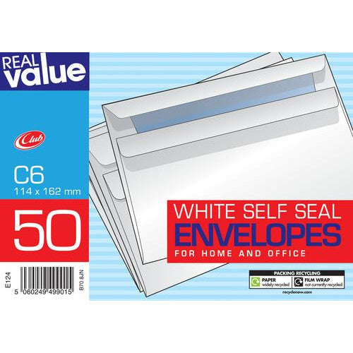 C6 White Envelopes 50 Pack Self Seal