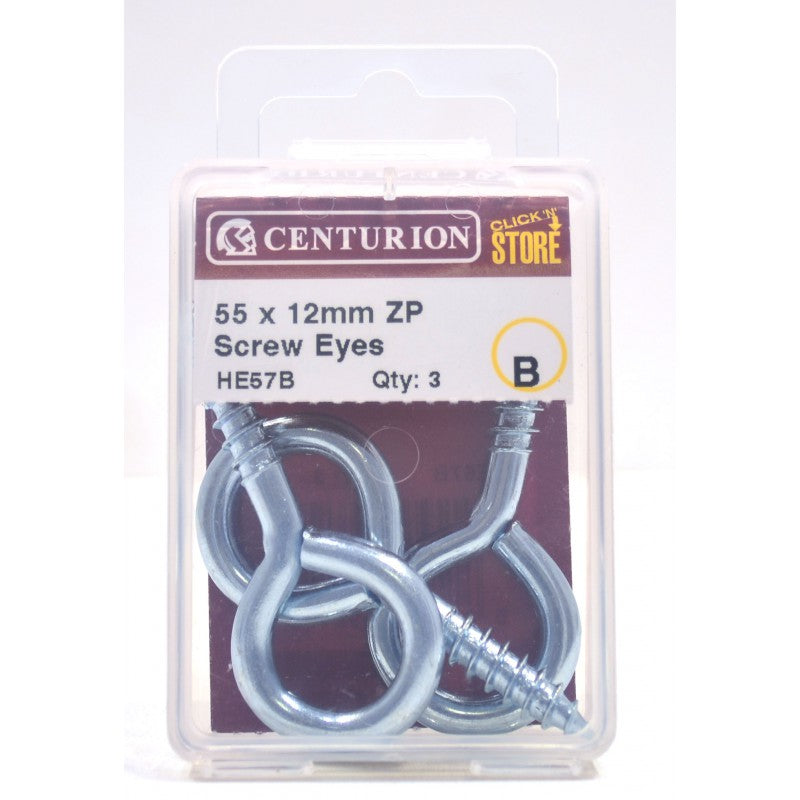 55 X 5Mm Zp Steel Screw Eyes (Pack Of 3)