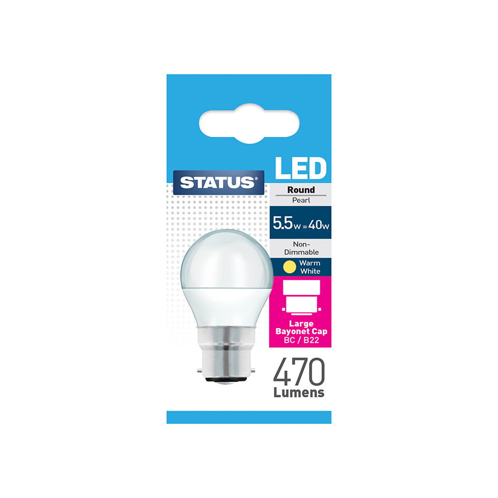 Status LED Round Pearl Bayonet Bulb (5.5W=40W)