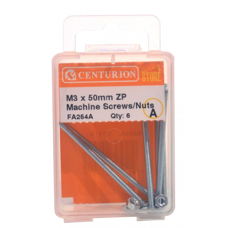 M3 X 50Mm Zp Machine Screws & Nuts (Pack Of 5)