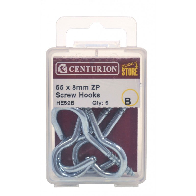 55Mm X 8Mm Zp Steel Screw Hooks (Pack Of 5)