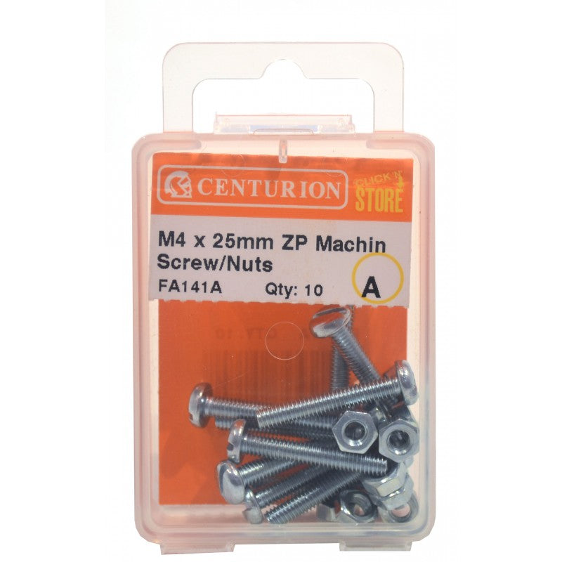 M4 X 25Mm Zp Machine Screws & Nuts (Pack Of 10)