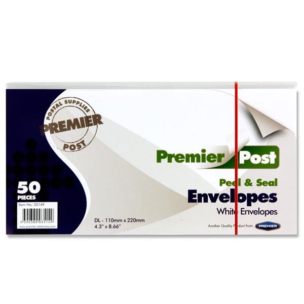 Premier Post Pkt.50 Dl P+S Envelopes - White