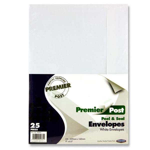 Premier Post Pkt.25 C5 P+S Envelopes - White