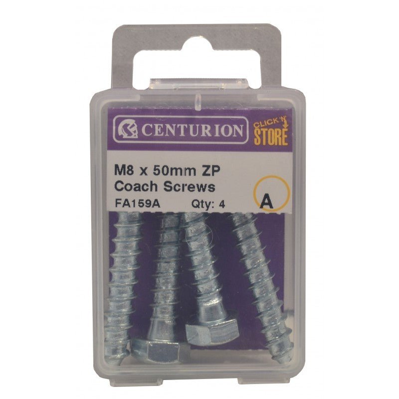 M8 X 50Mm Zp Coach Screws (Pack Of 3)